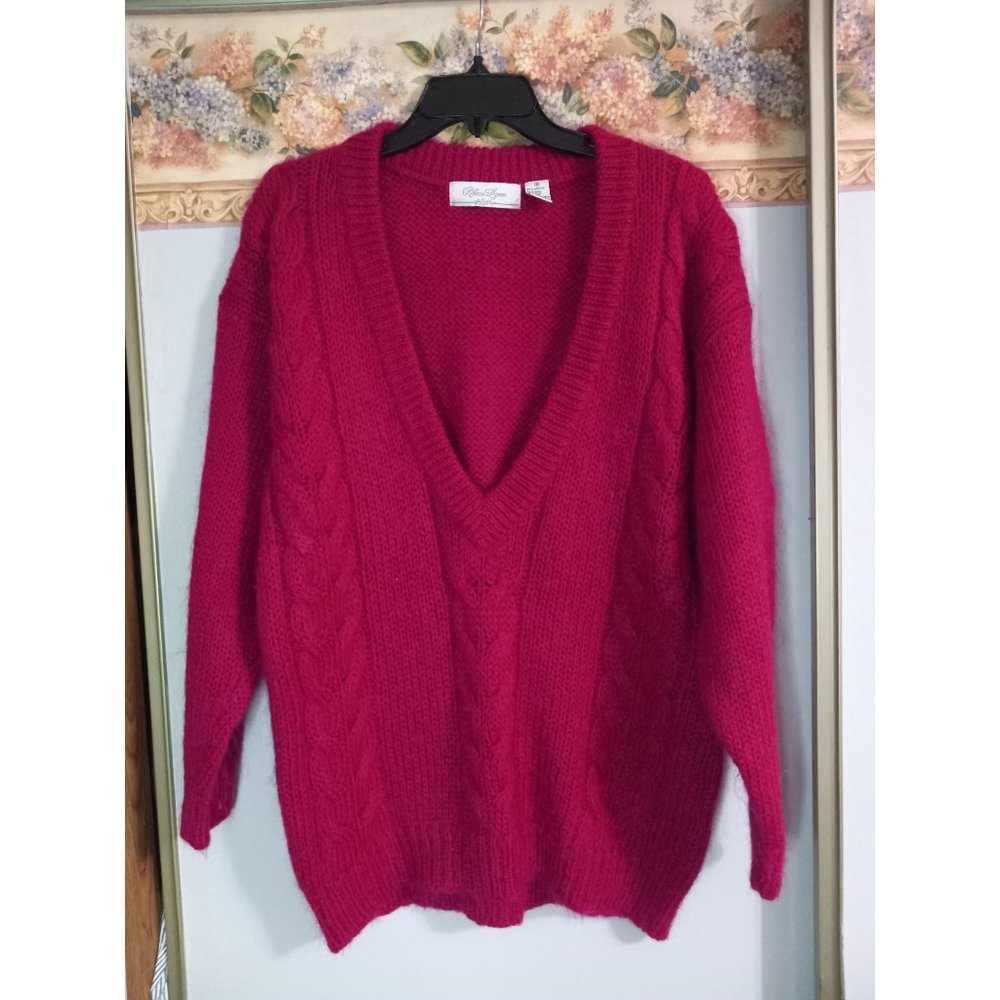 Rebecca Lynn Medium Pink Wool Cable Knit Texture Cozy Comfy Sweater